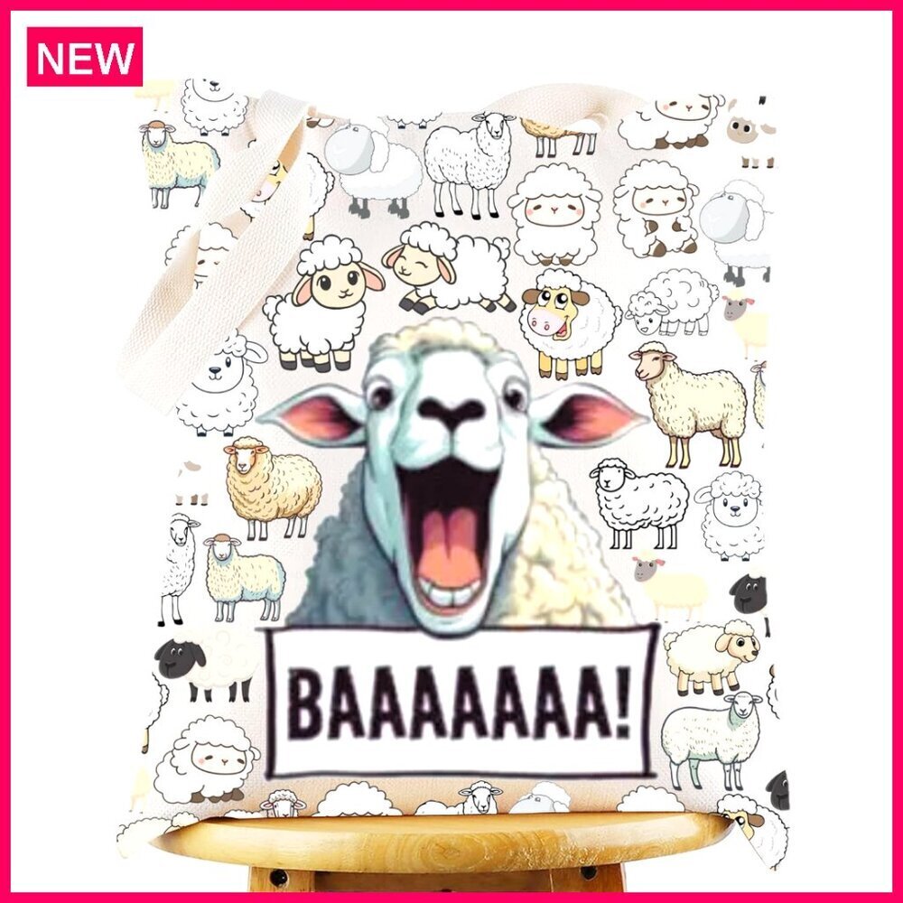 Funny Lamb Canvas Tote Bag Durable Spacious Shoulder Bag Farm Animal Merch